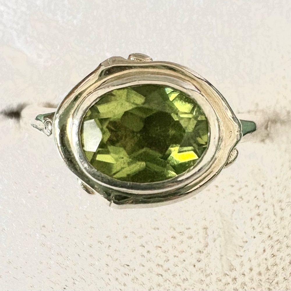 Sterling Silver Peridot Oval Ring in a Bamboo style setting by Janice Girardi